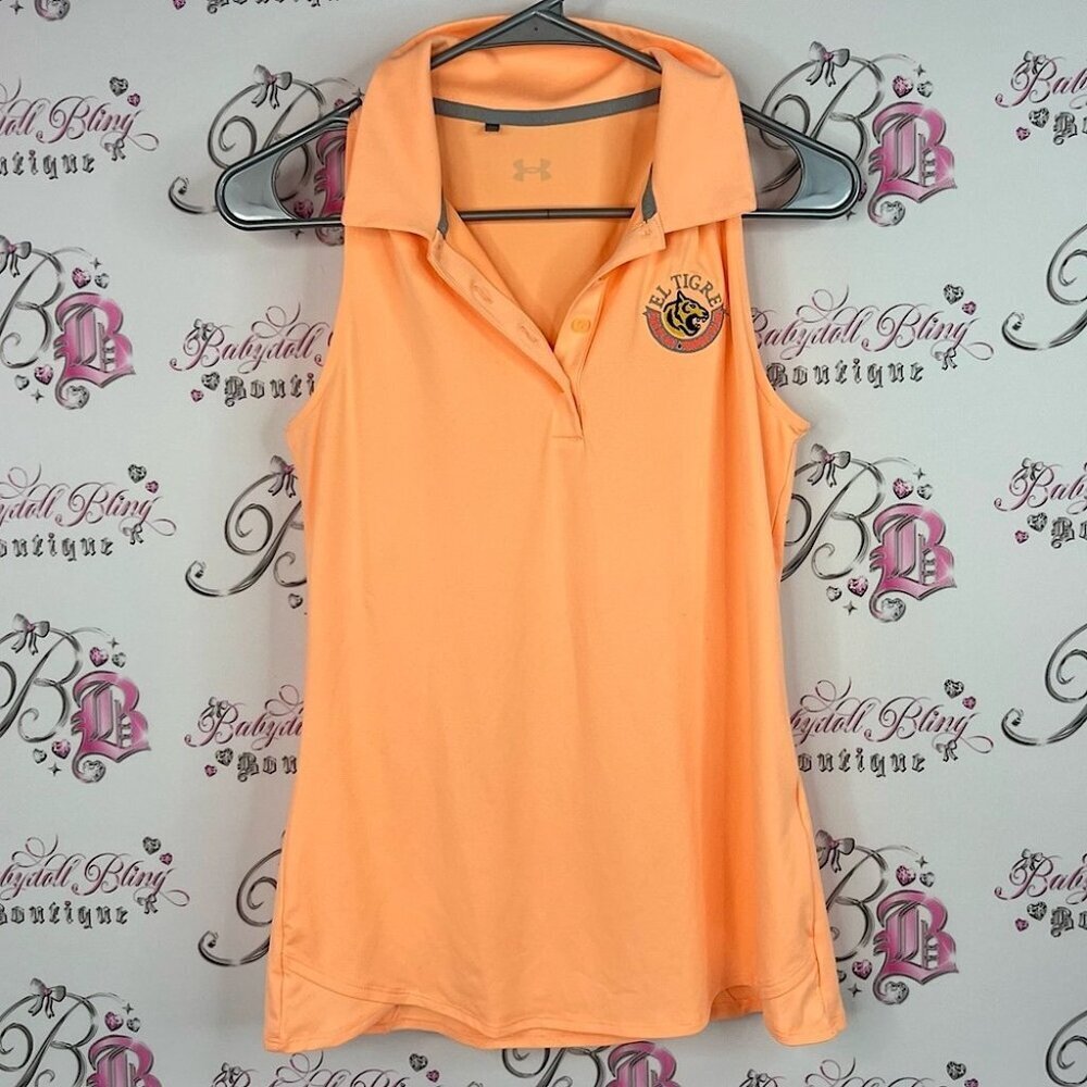 Under Armour tank buttons collared neon bright orange Peach Tank Top el Tigre